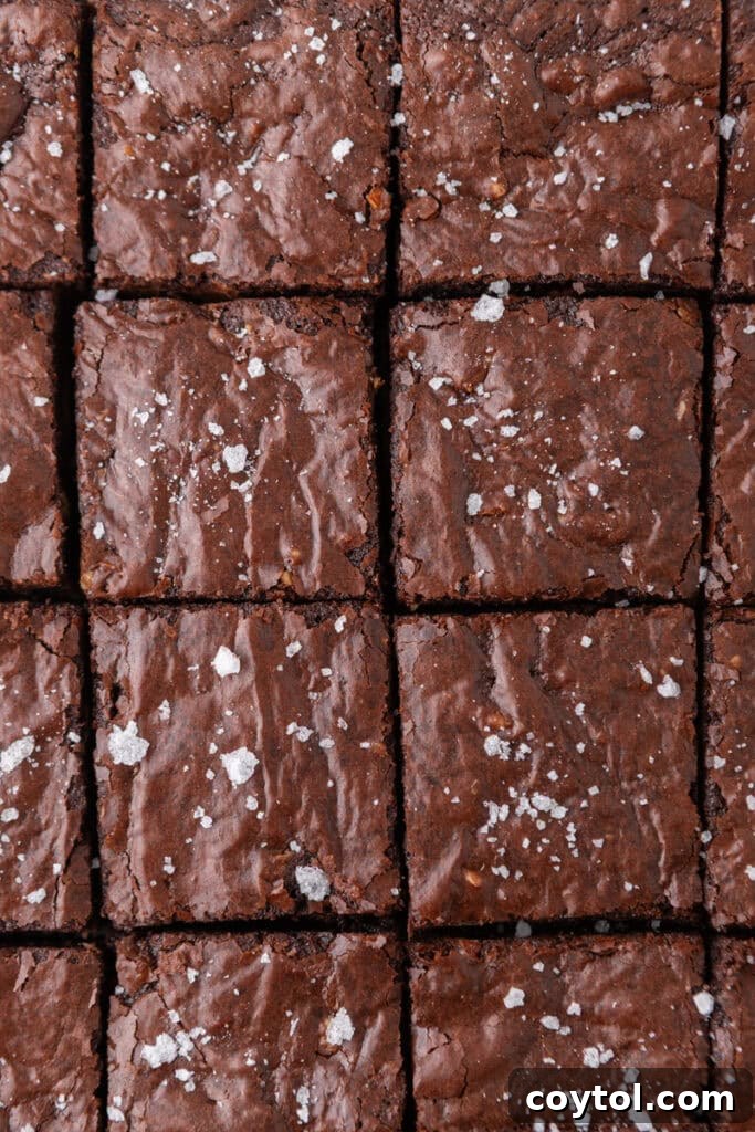 overhead shot of crinkly top brownies