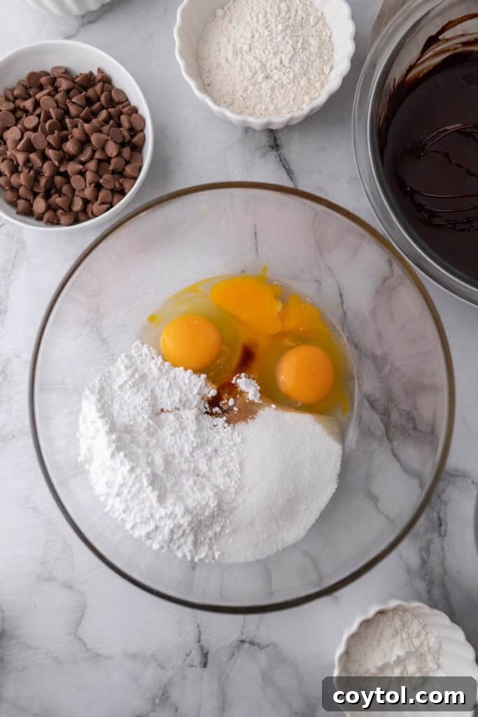 Eggs and sugar in a bowl
