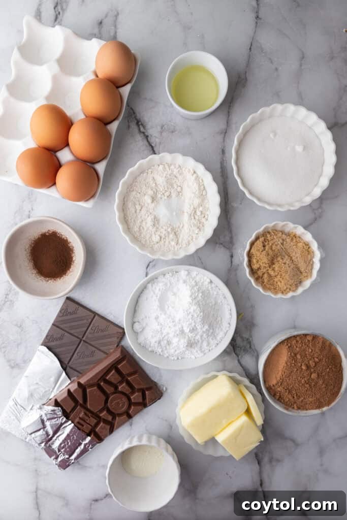 Fudgy Brown Butter Brownies recipe ingredients laid out beautifully