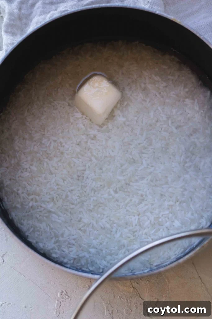 Measuring water for cooking white rice