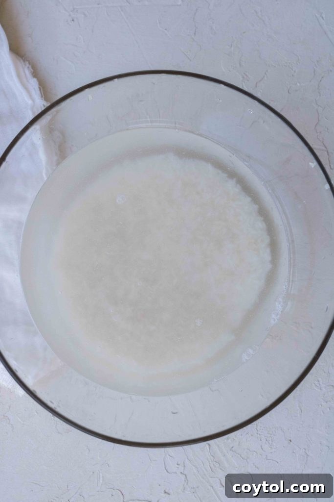 Preparing to combine rinsed rice with water in a pot