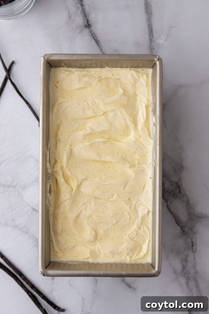 Velvet Vanilla Custard Ice Cream Made Simple 17 parchment paper pressed directly onto the surface of the ice cream in the container