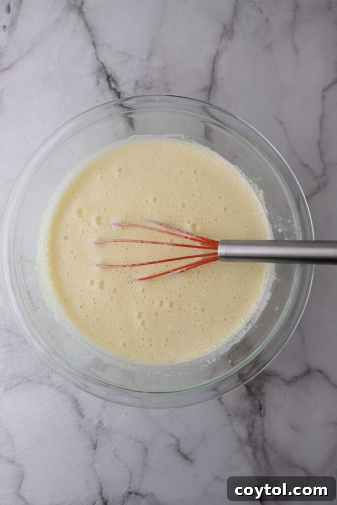 Velvet Vanilla Custard Ice Cream Made Simple 8 warm milk being slowly drizzled into egg yolk mixture while whisking
