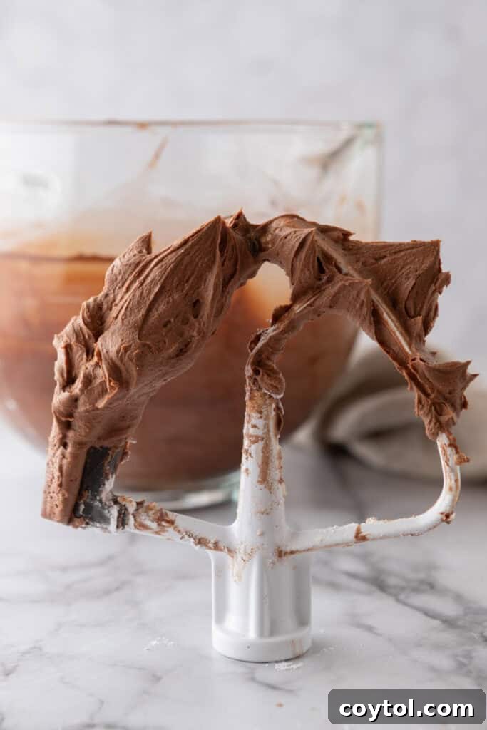 one-bowl chocolate buttercream recipe on a paddle attachment