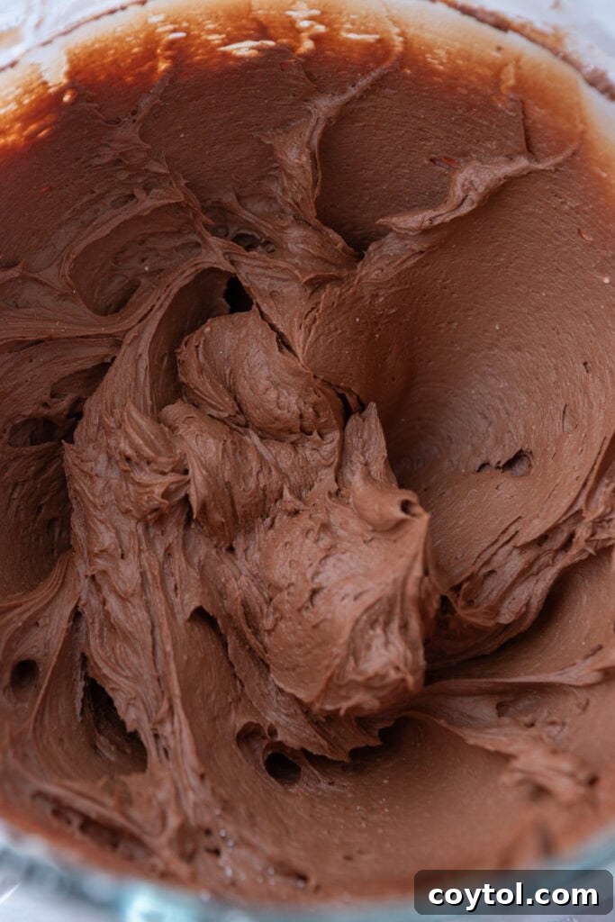 one-bowl chocolate buttercream recipe in a bowl