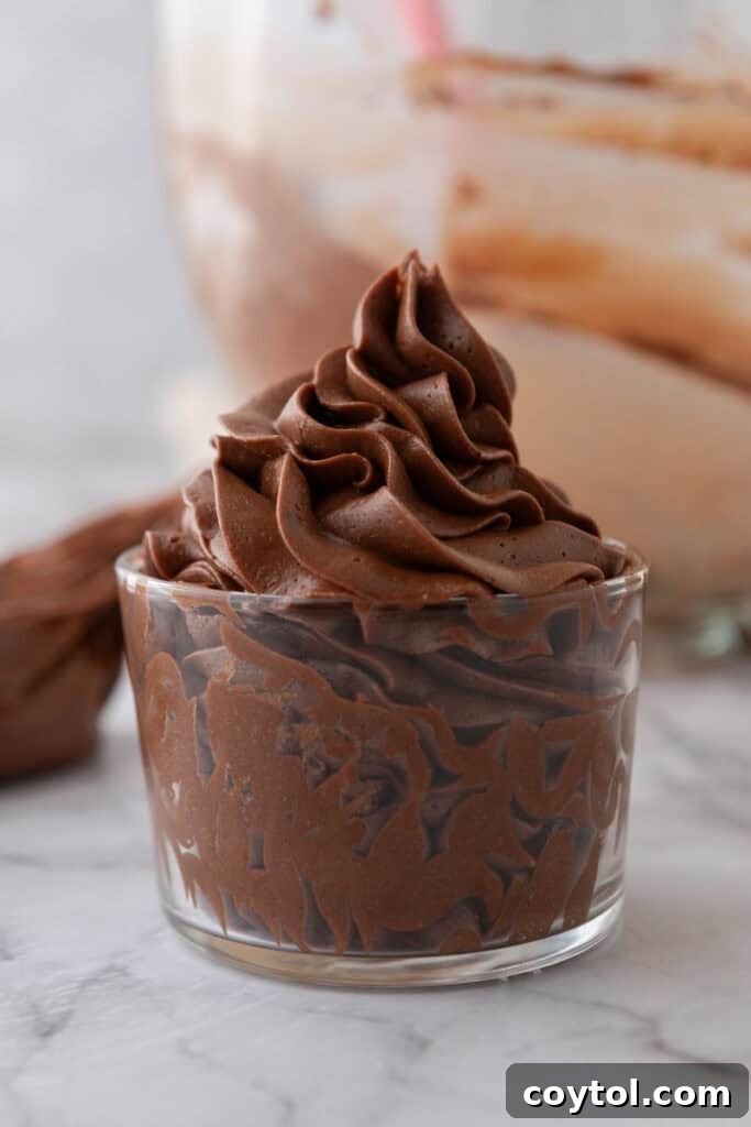 one-bowl chocolate buttercream recipe in a cup