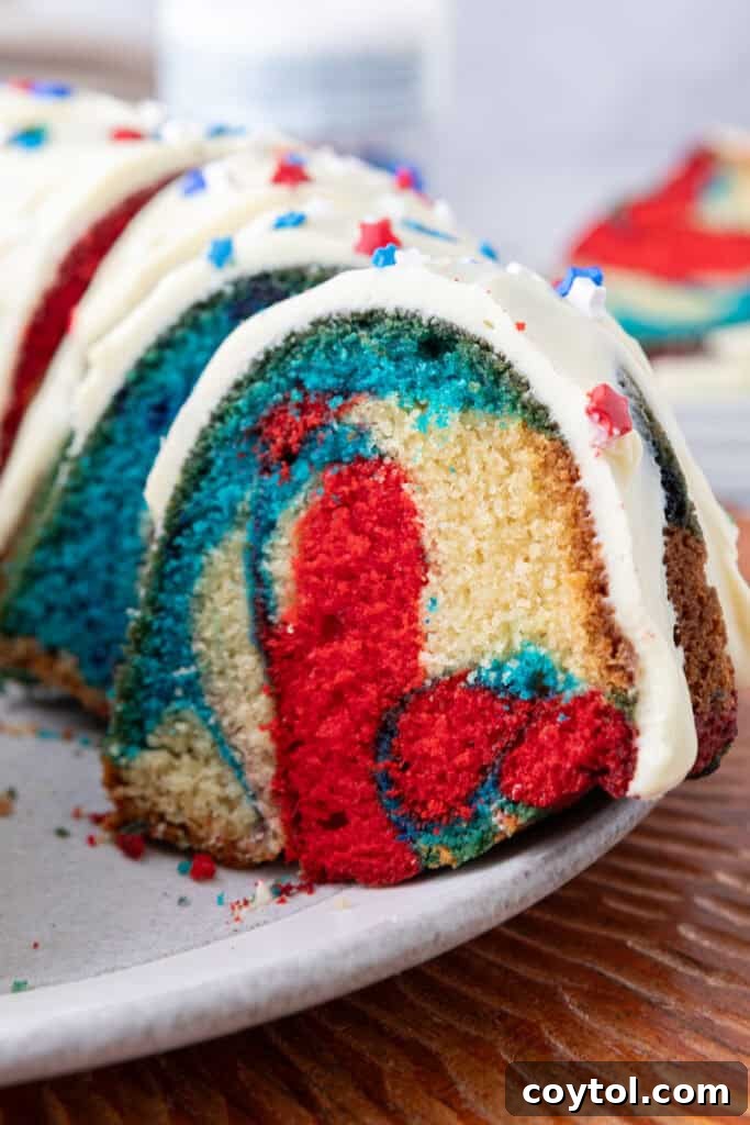 Red White and Blue Bundt Cake recipe side shot