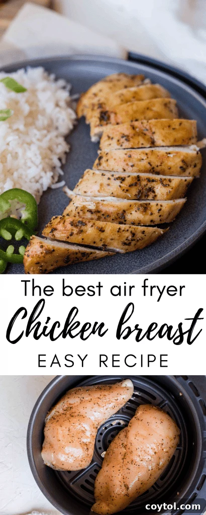 Chicken breast air fryer recipe - graphic for Pinterest