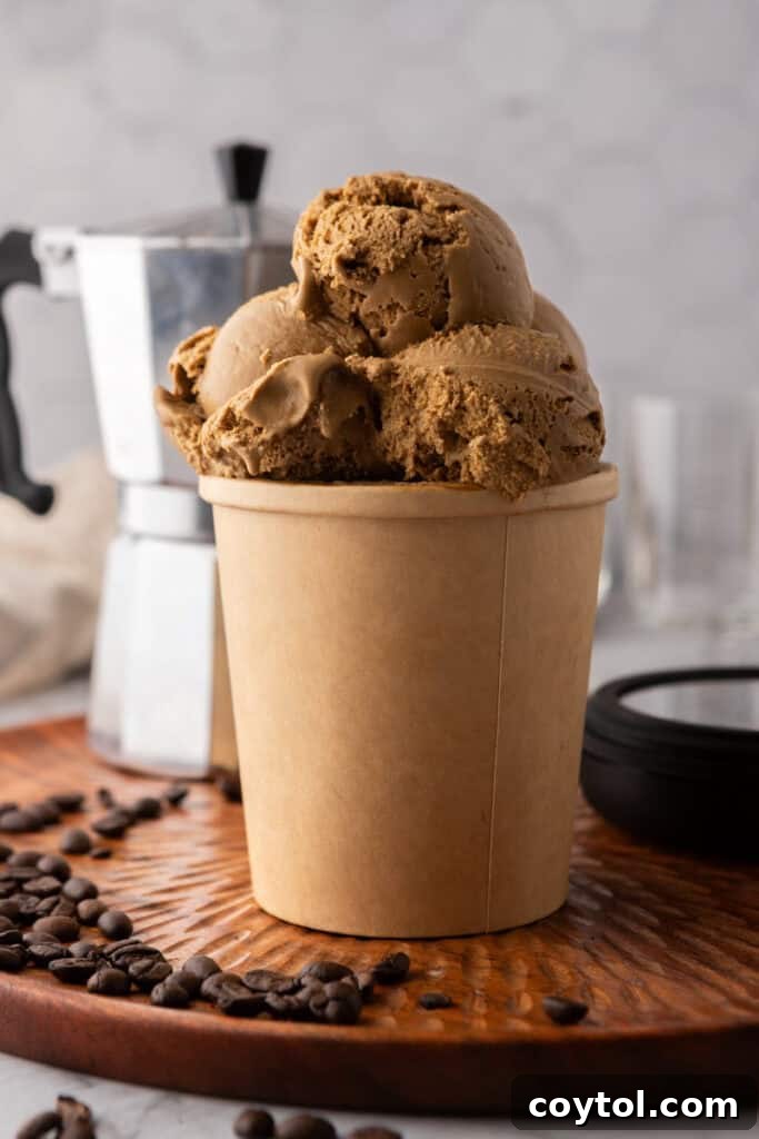 espresso coffee ice cream recipe in a cup side shot