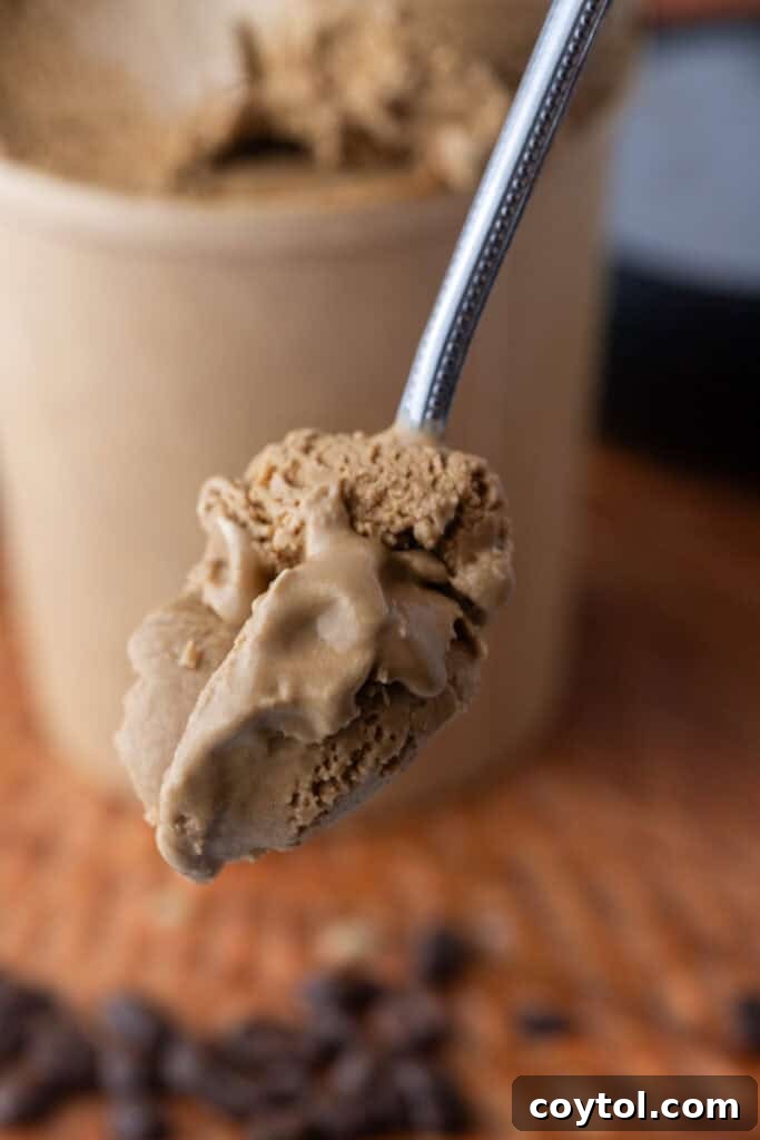 espresso coffee ice cream recipe on a spoon