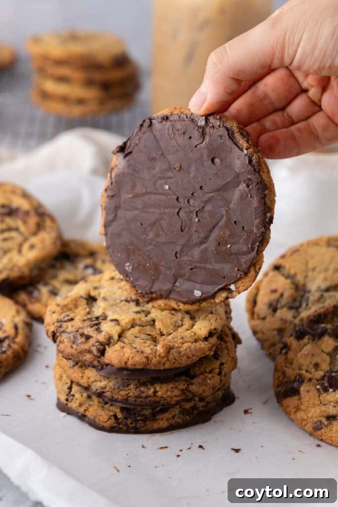The Ultimate Jacques Torres Inspired Chocolate Chip Cookies 2 Jacques Torres Chocolate Chip Cookie recipe stacked on top of each other