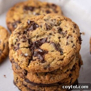Jacques Torres Chocolate Chip Cookie recipe stacked on top of each other