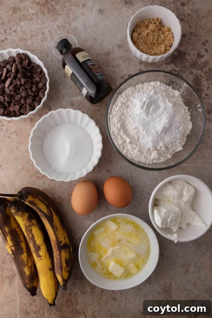 Bake Bakery-Perfect Banana Chocolate Chip Muffins 3 Banana chocolate chip muffins ingredients