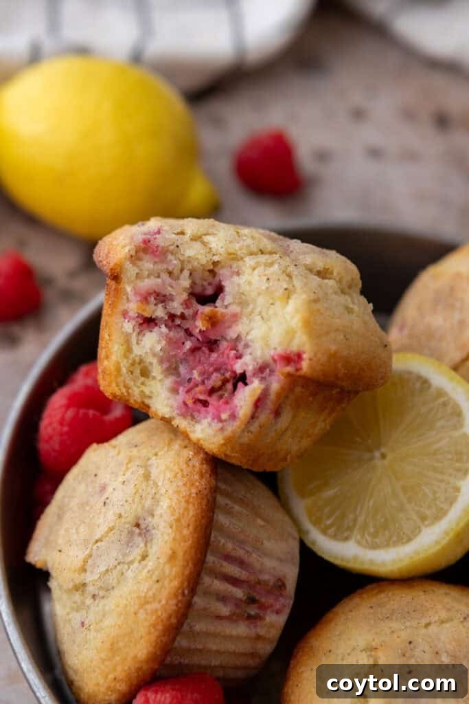 Lemon Raspberry muffins split in half