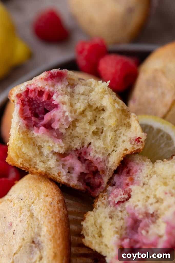 Lemon Raspberry muffins split in half