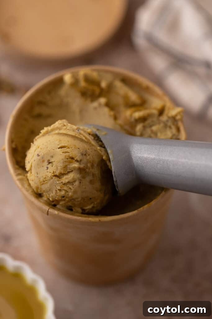 Crafting the Ultimate Homemade Pistachio Ice Cream 2 Homemade Pistachio Ice Cream in a container, showcasing its natural green hue and creamy texture