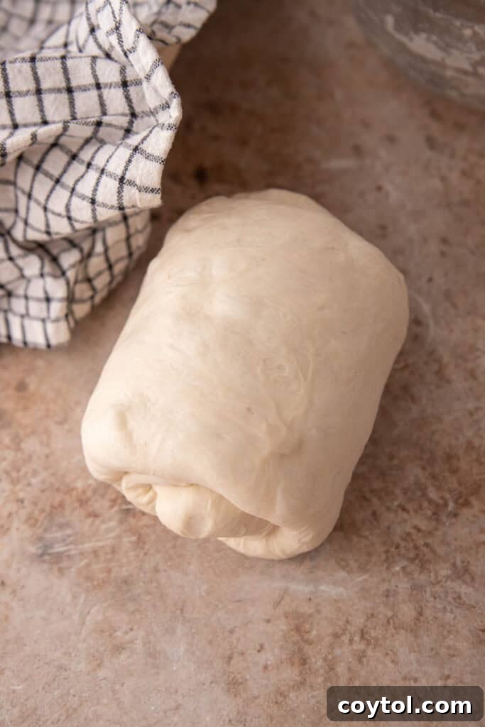 Pre-shaped dough resting on a floured surface.