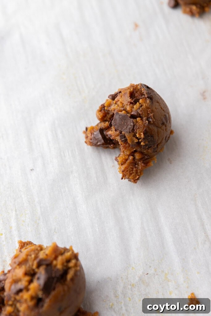 Nutty Brown Butter Pumpkin Chocolate Chip Cookies 13 dough on parchment paper