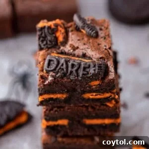 Halloween Oreo brownies with orange icing