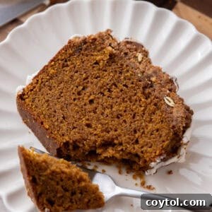 Streusel Pumpkin Bread slice on a plate