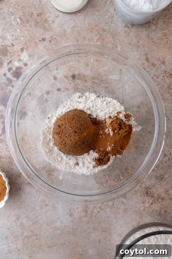 Dry ingredients for streusel in a bowl.