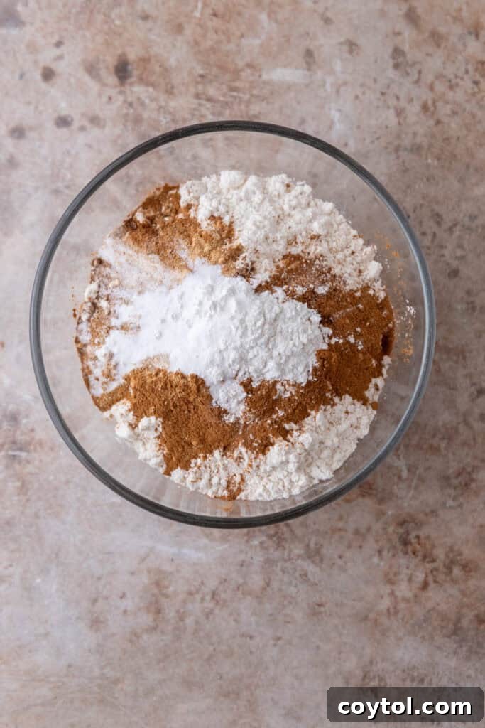 Dry ingredients for pumpkin bread in a bowl.