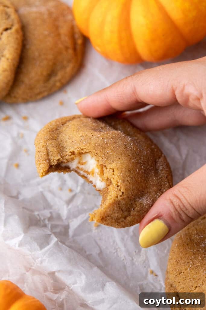 Pumpkin Cheesecake Cookie being picked up by a hand