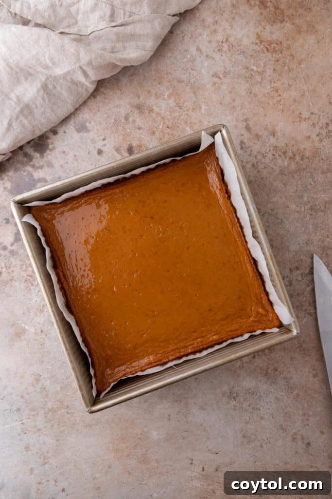 Irresistible Sweet Potato Pie Bars 13 baked filling over baked crust in a pan