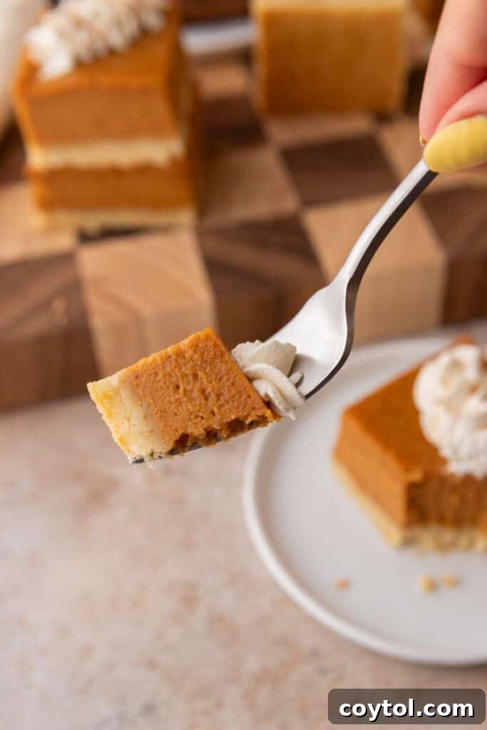 Irresistible Sweet Potato Pie Bars 4 sweet potato pie bars recipe bite on a fork