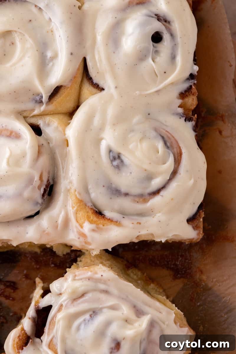 Overhead view of partially frosted rolls