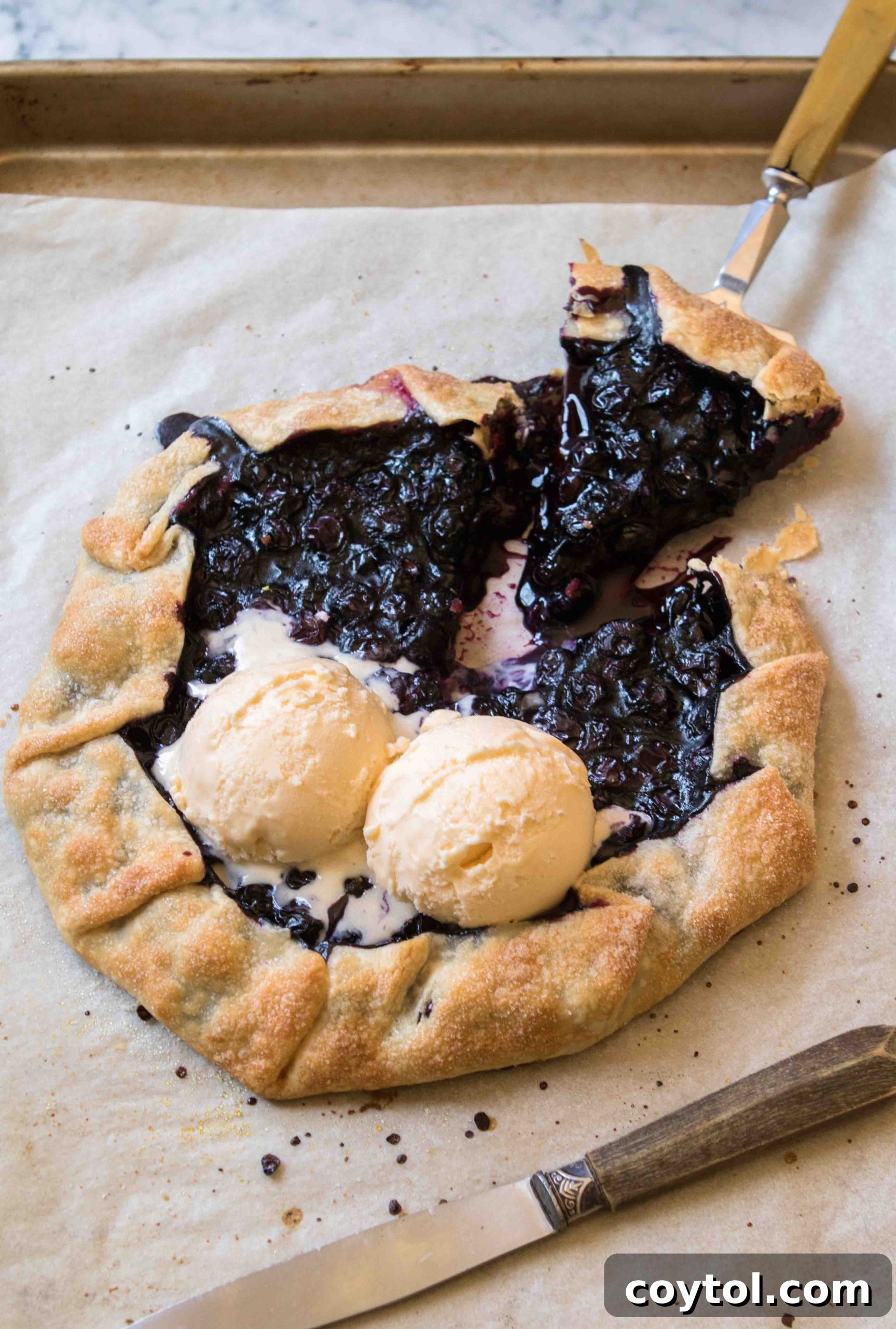 Freshly baked easy blueberry galette with a golden crust