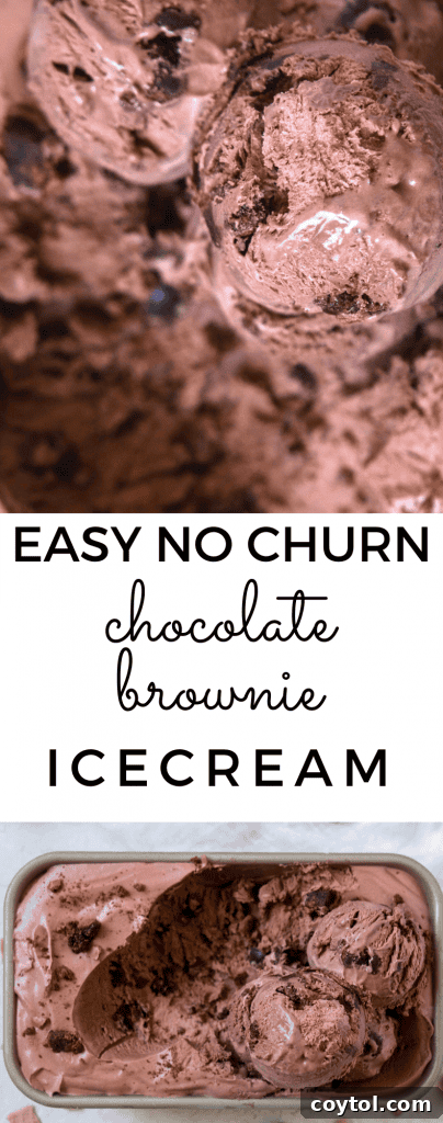 Chocolate no churn ice cream with brownies pin image 1