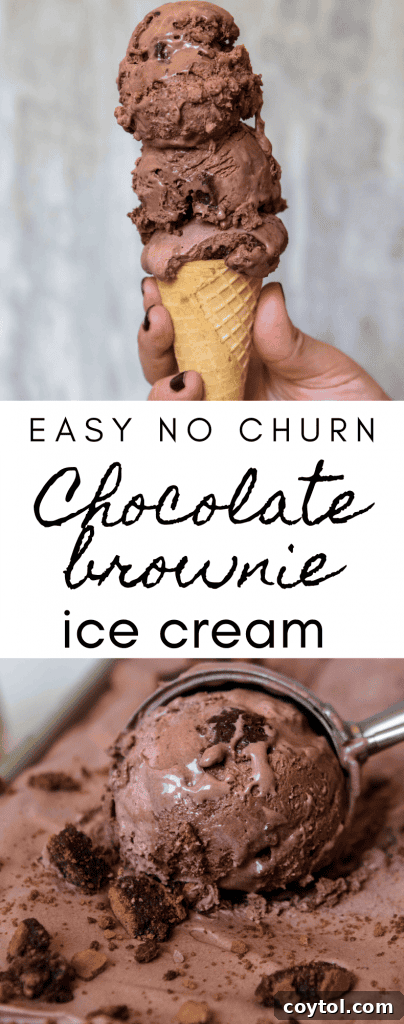 Chocolate no churn ice cream with brownies pin image 2