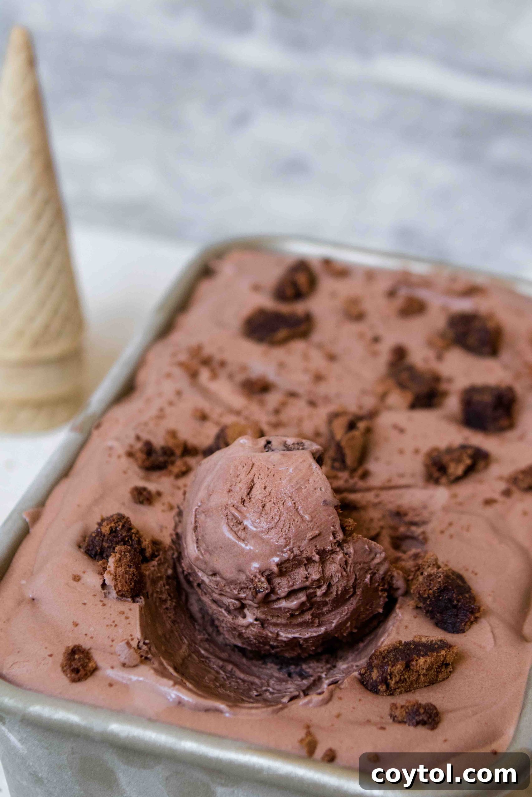 Easy chocolate brownie ice cream served in a bowl