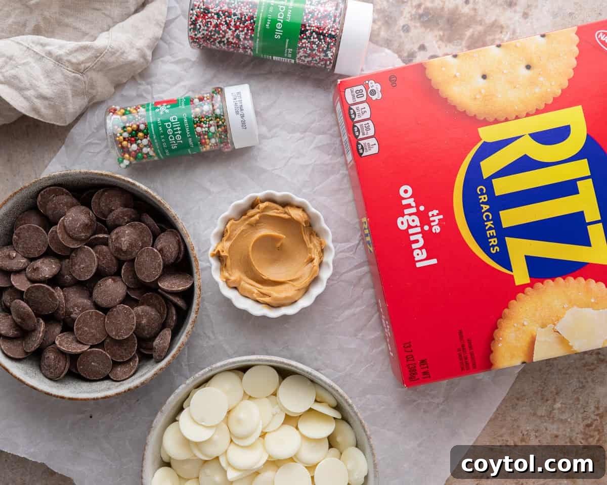 Easy No-Bake Ritz Peanut Butter Chocolate Sandwiches 3 Ingredients for Ritz peanut butter cookies including crackers, chocolate, and peanut butter
