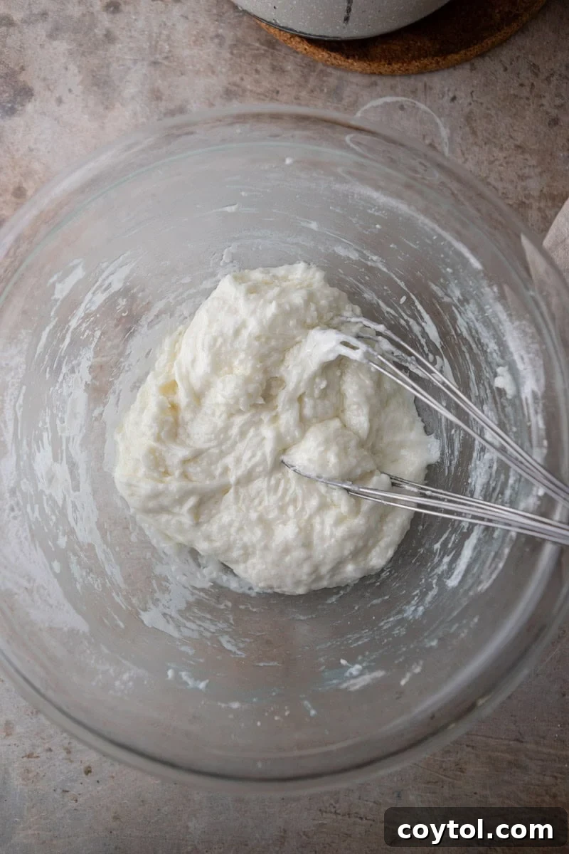 Thick tapioca dough forming in a bowl