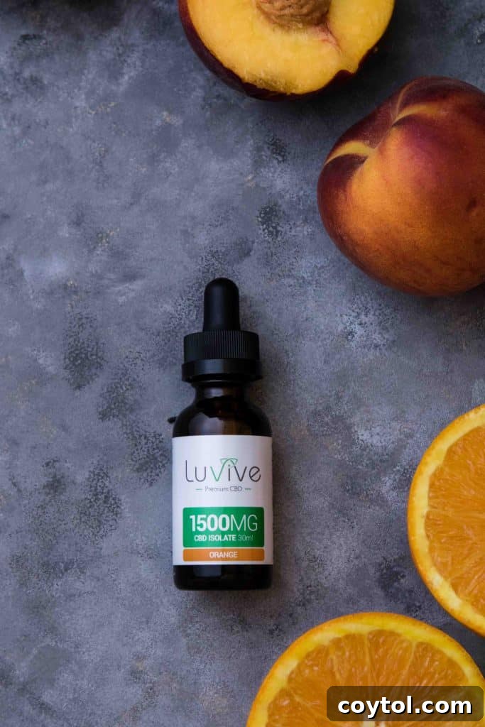 Orange Luvive CBD oil for delicious peach smoothie
