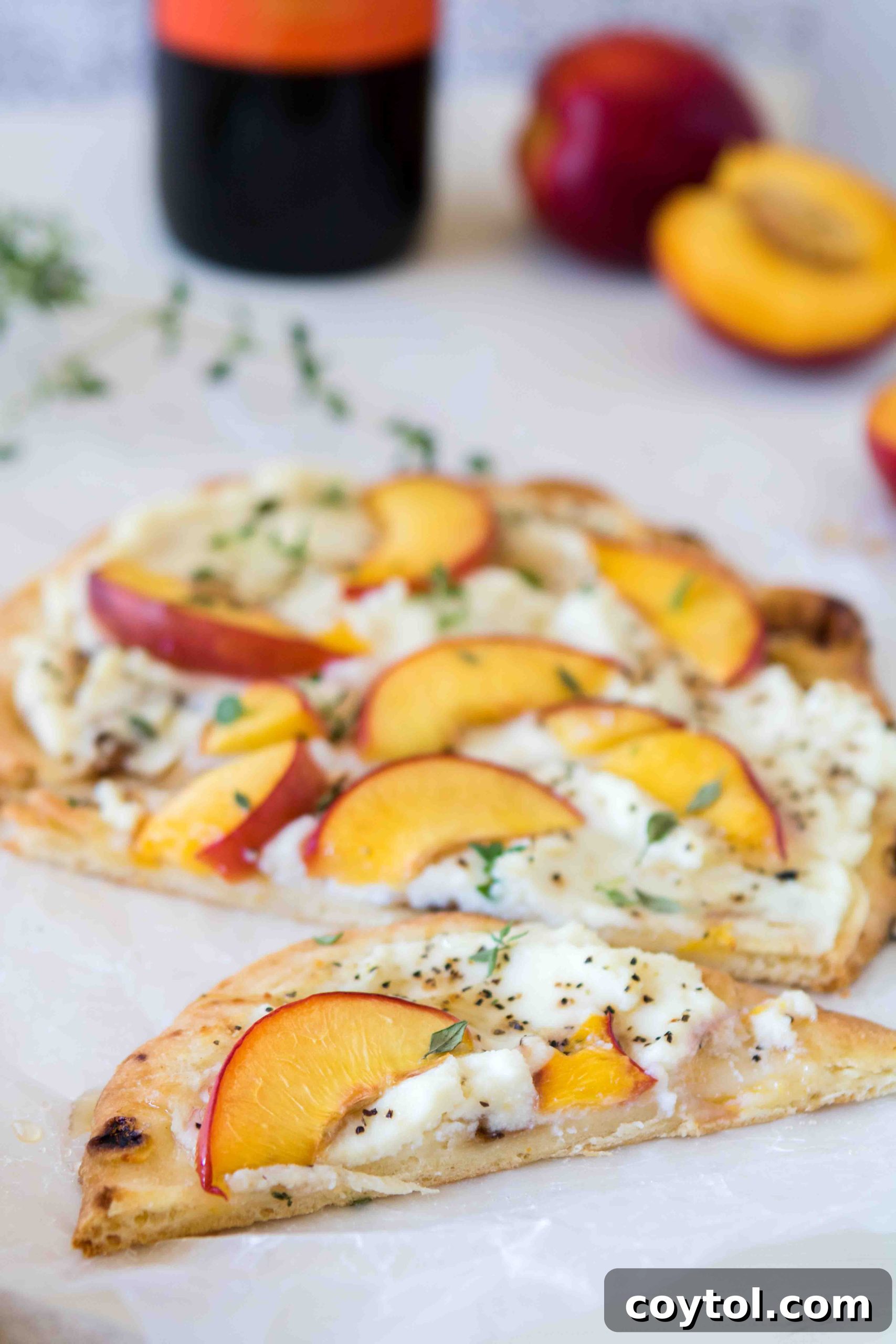 Delicious 5-ingredient nectarine flatbread appetizer, perfect for summer gatherings