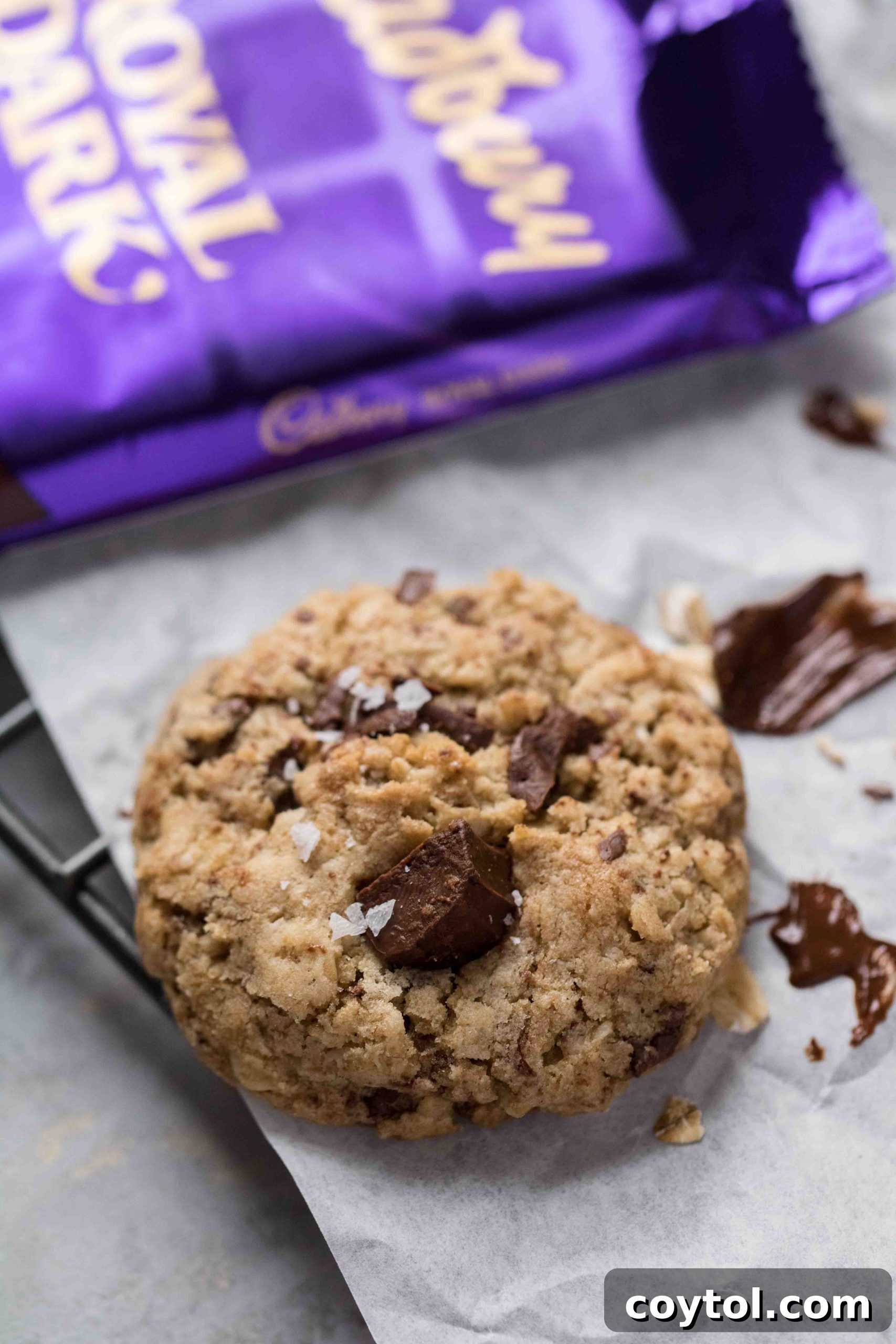 Irresistibly Soft and Chewy Chocolate Chip Oatmeal Cookies 7 The best small batch chocolate chip cookie recipe, showing a stack of baked cookies.