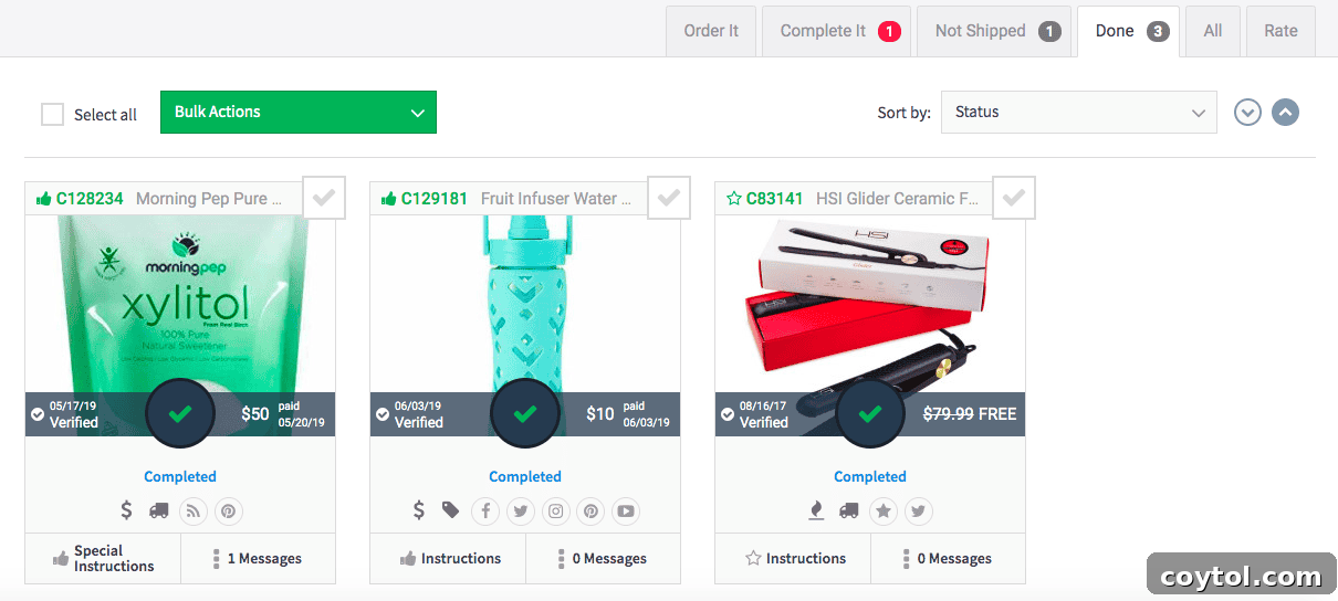 Free products received through influencer platforms like Tomoson