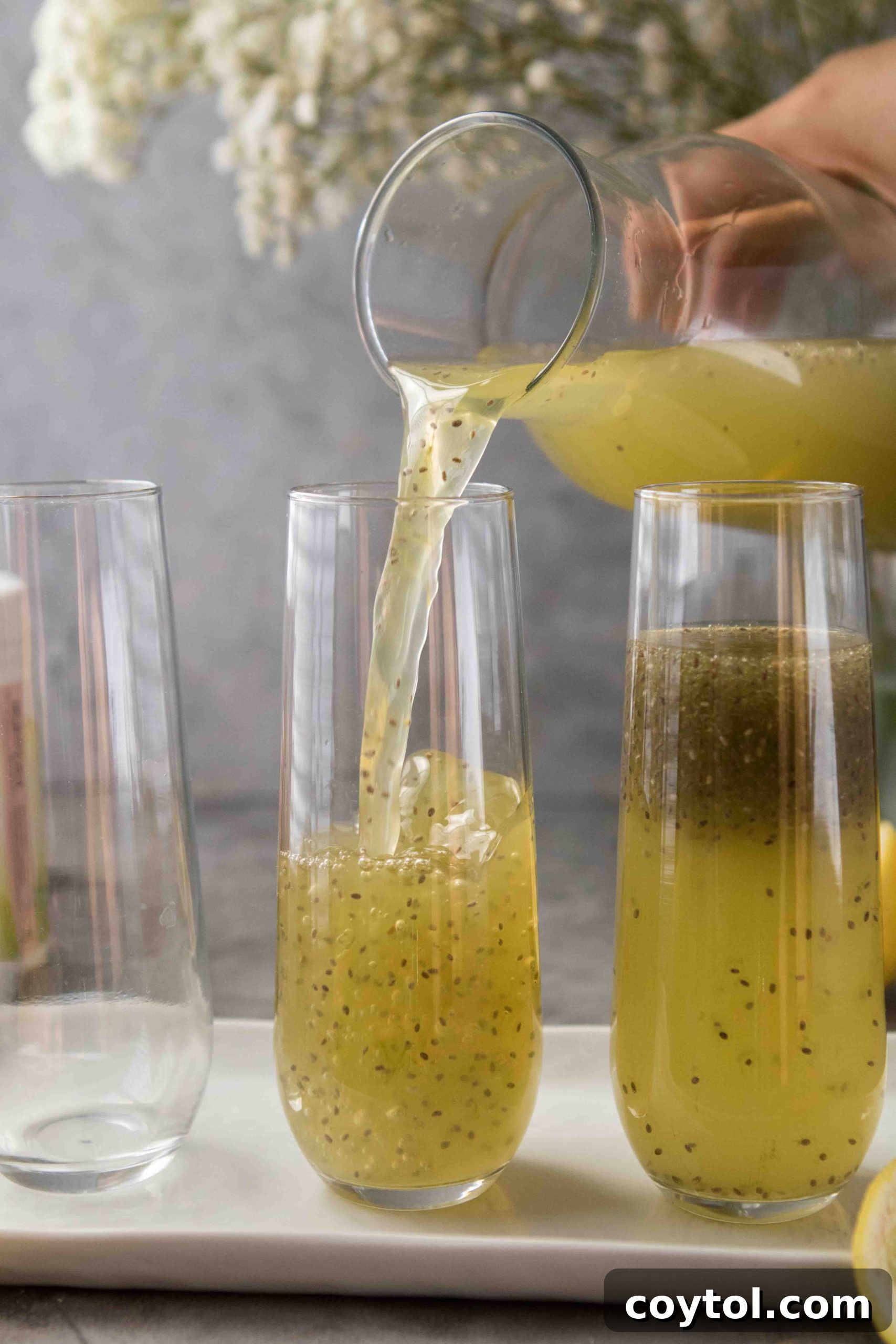 Summertime keto matcha lemonade with lemon slices and ice