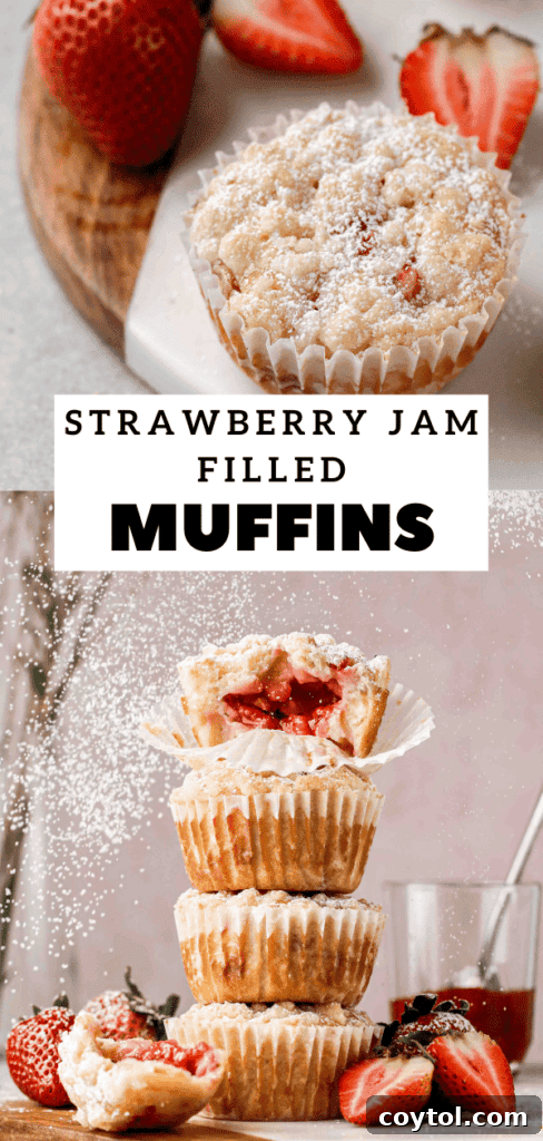 Freshly baked strawberry muffins, highlighting the streusel topping and ready for your recipe collection.