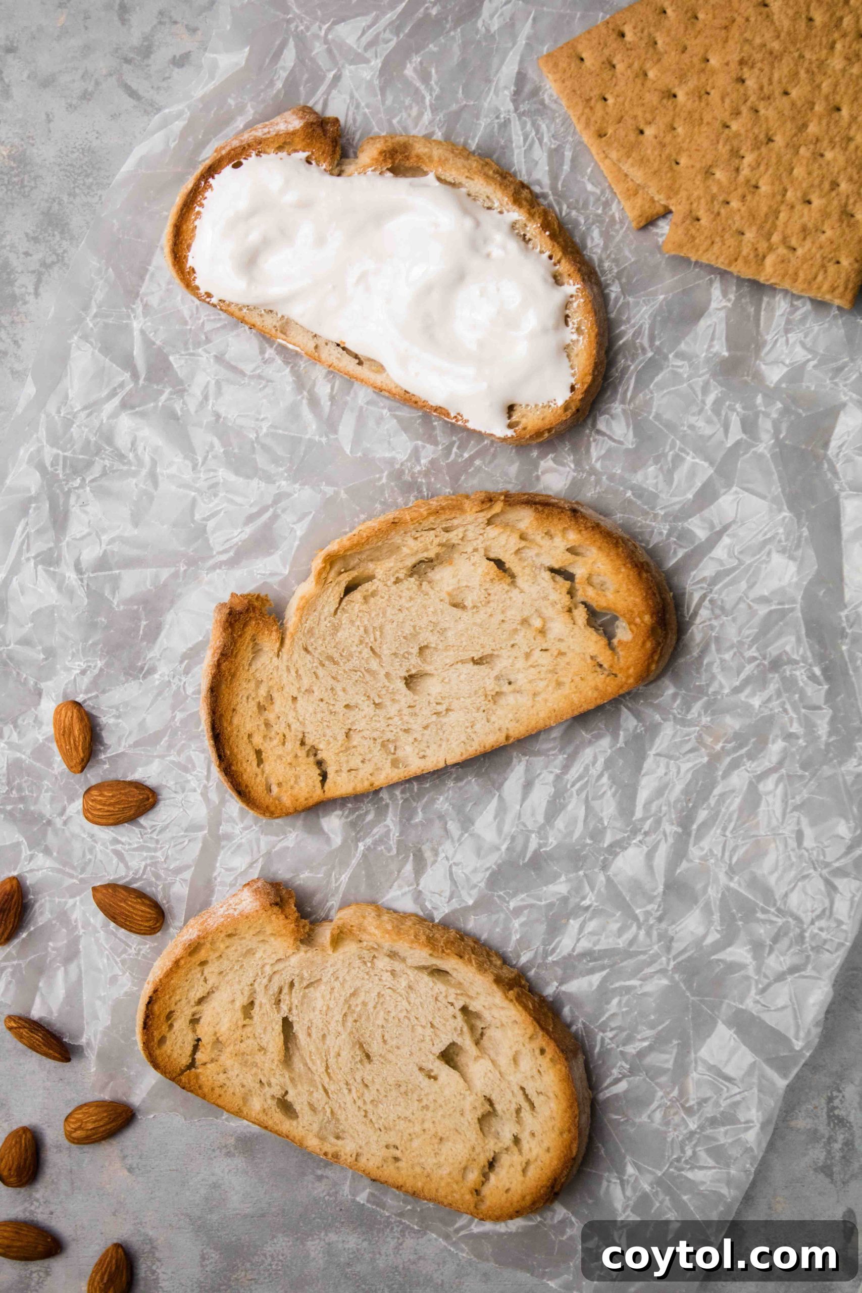 Torch marshmallow fluff for s'mores toast