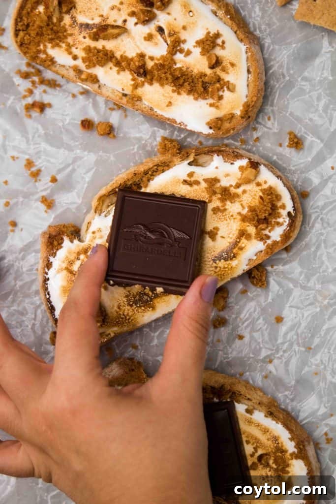 Adding streusel and chocolate to s'mores toast
