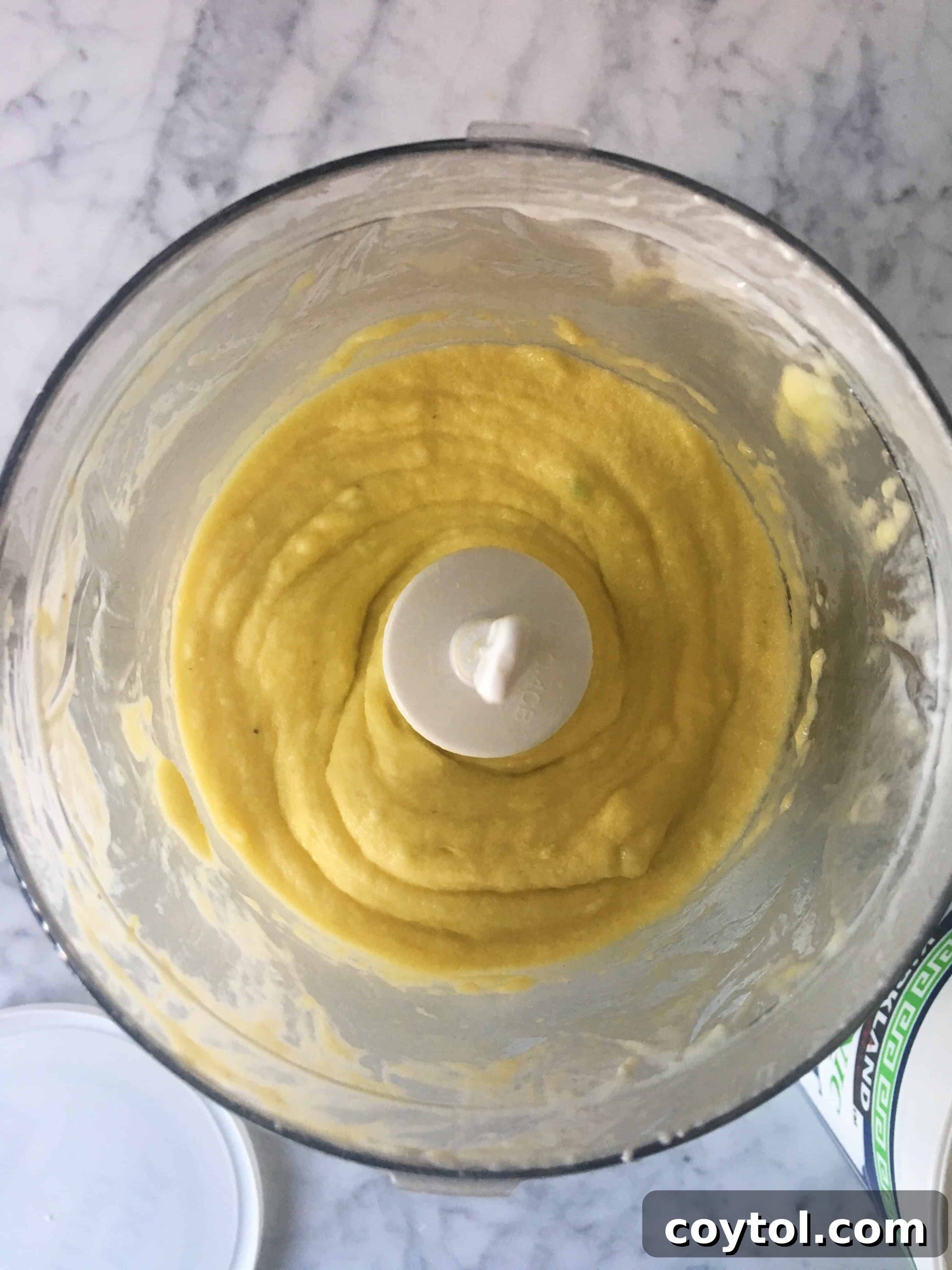 Blended mangoes and bananas that has a soft serve texture