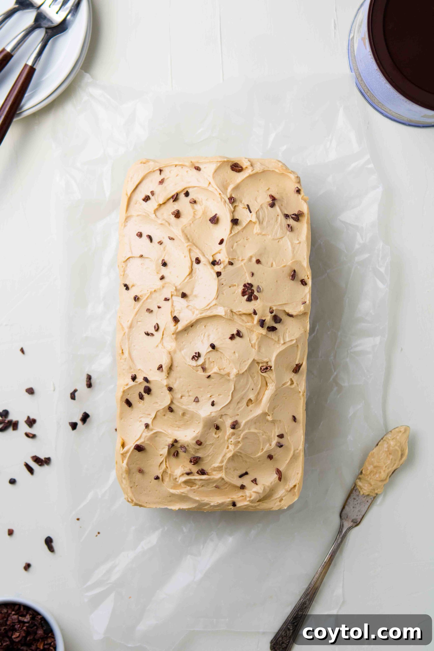 Easy chocolate loaf cake with coffee frosting, moist and rich