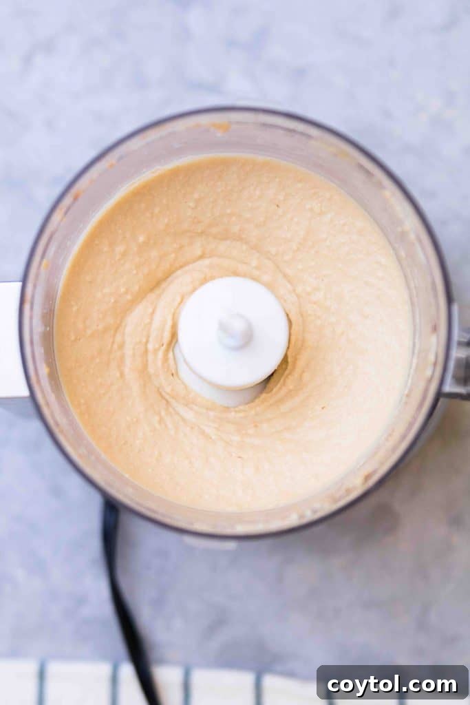 Second step: blending hummus ingredients until smooth