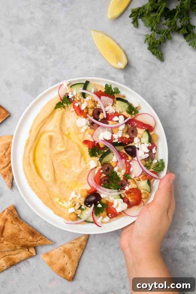 Easy loaded hummus appetizer ready to be served
