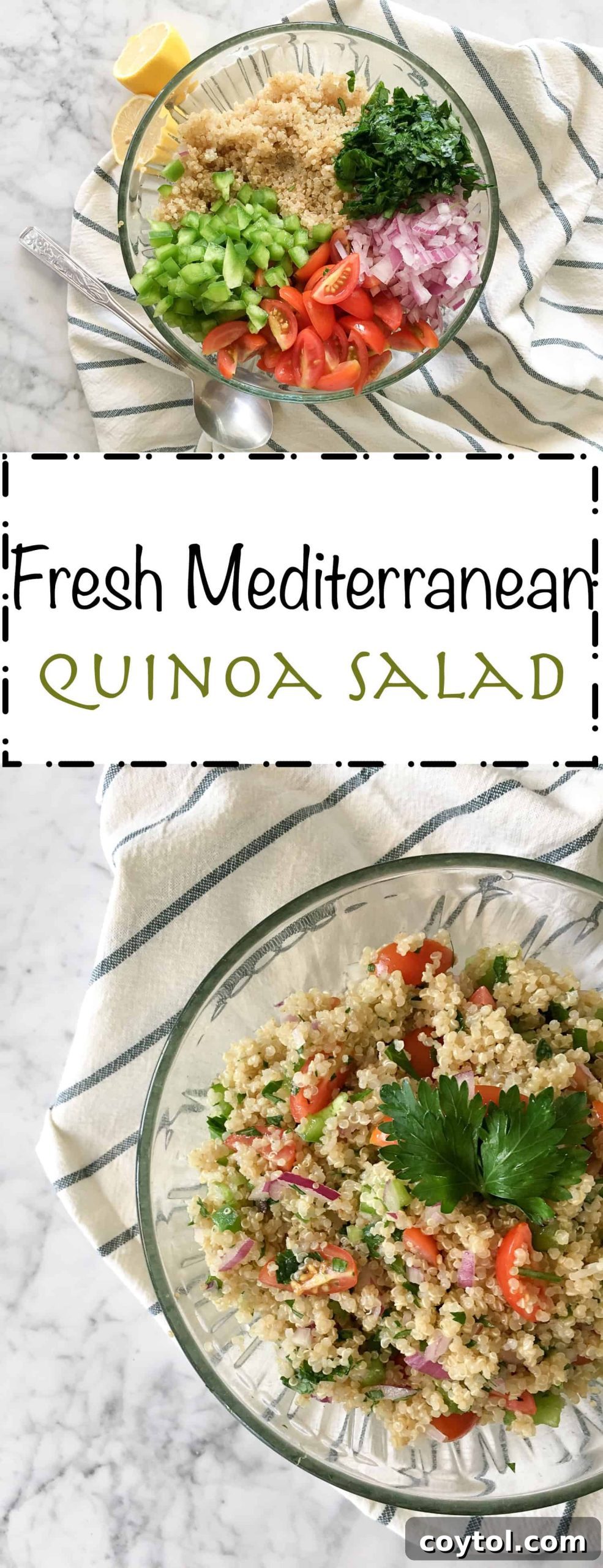 Pin this Fresh Mediterranean Quinoa Salad recipe on Pinterest for later!