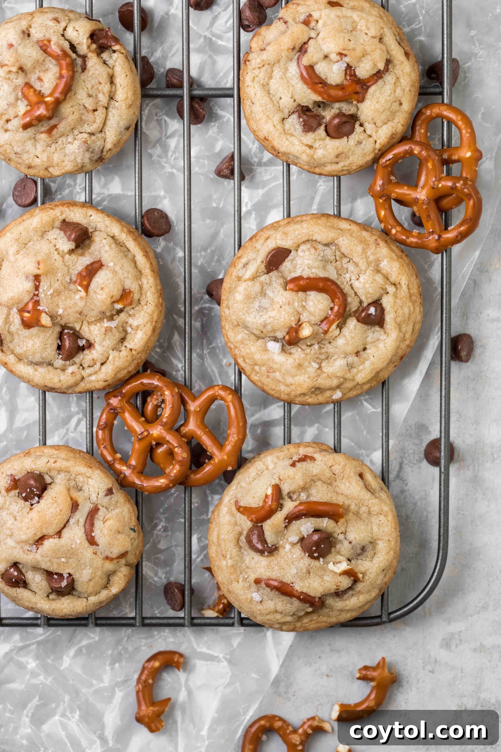 Ingredients for pretzel chocolate chip cookies laid out on a table